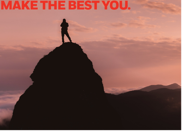 Make the Best YOU graphic, person standing on the top of a hill during sunset